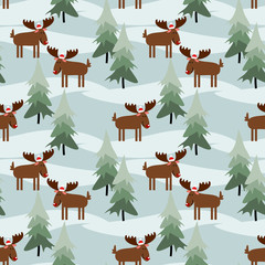 Materiał do szycia Cute Christmas moose seamless pattern.