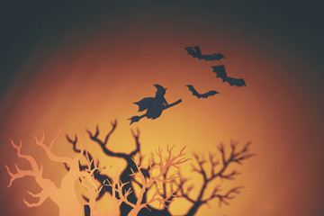 Halloween paper art, background in Halloween concept