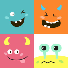 Set of cartoon monster faces.