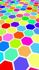 Honeycomb multi-colored. Perspective view on polygon look like honeycomb. Wavy surface. Isometric geometry. 3D illustration