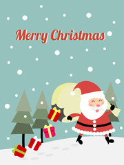 Cute Santa cluas on Christmas greeting card