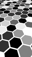 White honeycomb with a gradient color. Perspective view on polygon look like honeycomb. Extruded, bump cell. Isometric geometry. 3D illustration