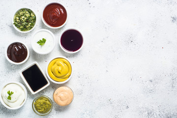 Sauce set assortment - mayonnaise, mustard, ketchup and others o