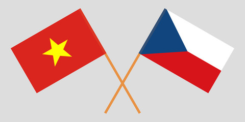 Crossed  flags of Czech Republic and Vietnam. Official colors. Correct proportion. Vector