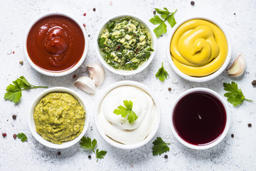 Sauce set assortment - mayonnaise, mustard, ketchup and others o
