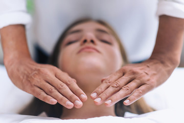 Reiki Throat Chakra Healing Treatment - obrazy, fototapety, plakaty