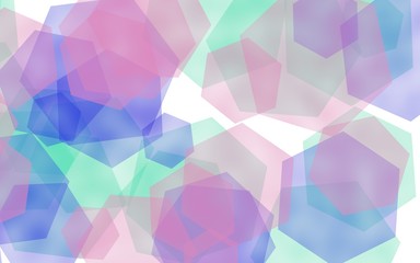 Multicolored translucent hexagons on white background. Red tones. 3D illustration