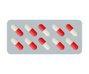 Vector red color realistic pills packaging