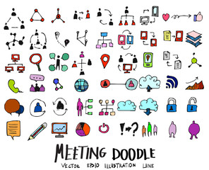 Meeting Doodle icon color line vector set eps10