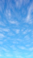 The bright sky in the morning. Blue sky background with white clouds. Cumulus white clouds in the clear blue sky. 3D illustration