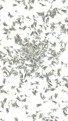 Flying dollars banknotes isolated on a white background. Money is flying in the air. 100 US banknotes new sample. 3D illustration