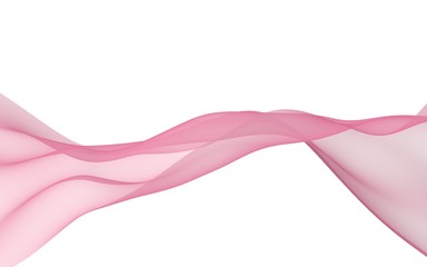 Abstract pink wave. Bright pink ribbon on white background. Pink scarf. Abstract smoke. Raster air background. Vertical image orientation. 3D illustration