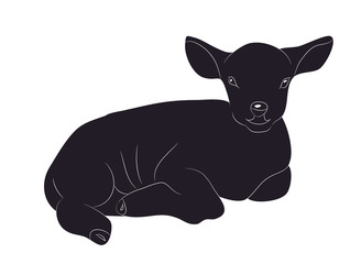 lamb lies drawing silhouette, vector