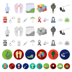 Drug addiction and attributes cartoon icons in set collection for design. Addict and Drug vector symbol stock web illustration.