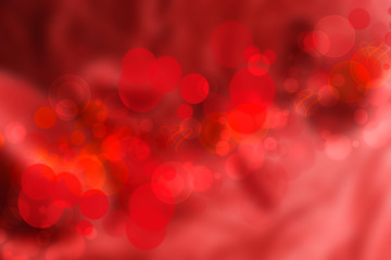 Abstract festive red background texture with hearts and bokeh circles for Valentine or wedding. Card concept. Space for design.