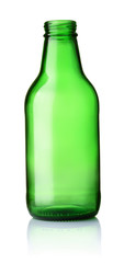 Front view of green empty beer bottle