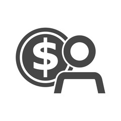 Employee wages icon, Businessman silhouette with dollar sign, User earnings icon 