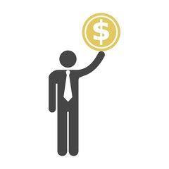 Employee wages icon, Businessman silhouette with dollar sign, User earnings icon 