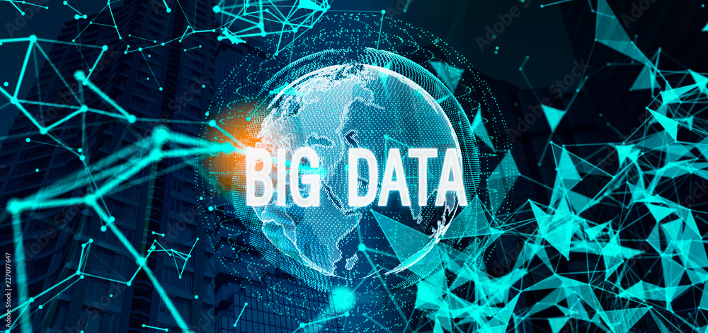 Poster big data concept.white big data hologram against a blurred blue background. concept of hi tech and i