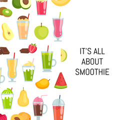 Vector flat smoothie elements background with place for text illustration. Colored web banner and poster