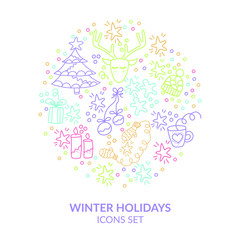 Winter holidays icons set. Pastel colour's theme. Vector illustration invitation, flyer, card, poster, t-shirt design or blog post.