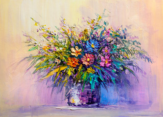 Oil painting a bouquet of flowers . - 227102647