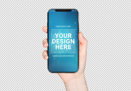 Isolated User's Hand Holding Modern Smartphone Mockup