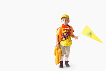 Young boy dressed up in Boy Scout Halloween Costume