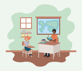 teacher black in the geography class with students