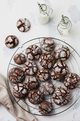 Chocolate brownie cookies in powdered sugar. Chocolate Crinkles.