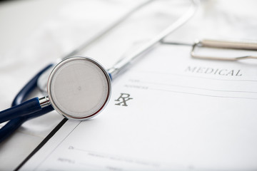 medical prescrpition with stethoscope