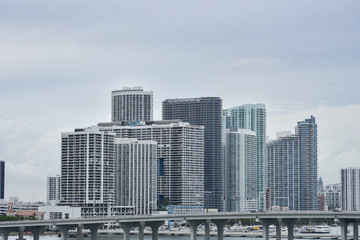 Fototapeta na wymiar Miami, Florida buildings on a cloudy fall morning