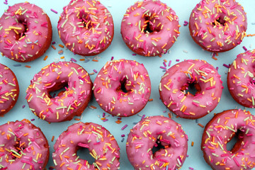 donut donuts sprinkles on doughnuts pink bright sugar strands background