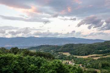 Fototapeta na wymiar Panoramic view of the rolling hills of Chianti during summer
