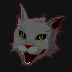 The head of an evil demonic cat with an evil grin.