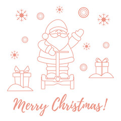 Santa Claus, gifts, snowflakes.