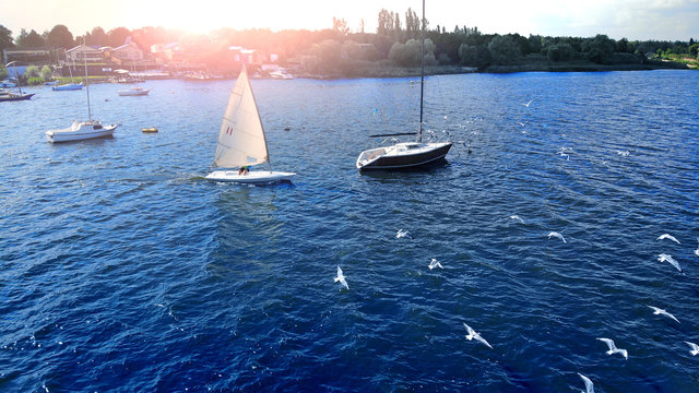 Aerial. Sailing sport background. Yachting.