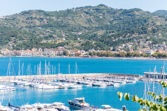 Panoramic view of the Sapri bay with its port and mountains