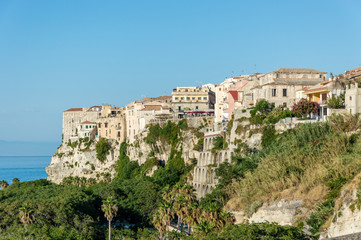 Fototapeta na wymiar Panoramic view of the seacoast of Tropea in Calabria Italy