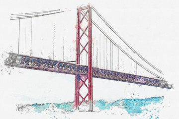 illustration Bridge called April 25 in Lisbon in Portugal.