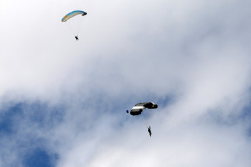 paraglider in the sky, parachute ,  skydiving, base jumping