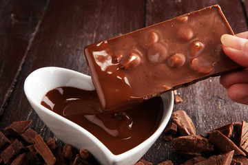Melting chocolate, melted delicious chocolate for praline icing confectionery
