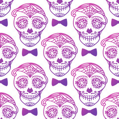 Seamless pattern Man with make up of sugar skull. Dia de los muertos. Mexican Day of the dead. Vector illustration hand drawing