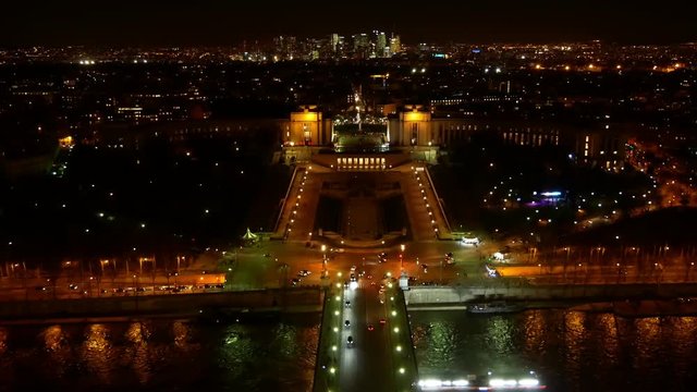 Night cityscape in Paris, as seen from the Eiffel tower (France)