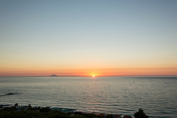 Sunset on Stromboli volcanic island view from Tropea in Calabria Italy