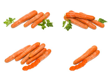 Carrots on a white background. Lemon with apples and kiwi on white background. Carrots with fruits on a white background.