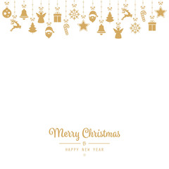 Fototapeta na wymiar christmas greeting golden ornament elements hanging isolated background
