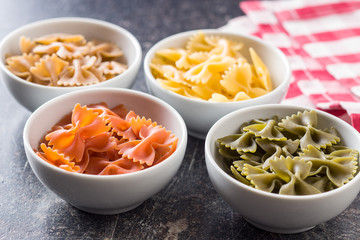 Farfalle pasta. Colorful italian pasta.