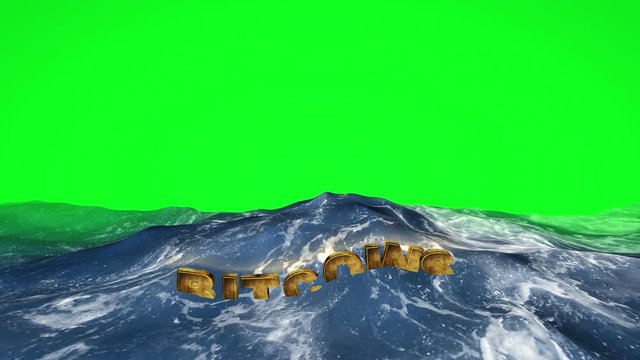 Bitcoins is floating in the water on green screen