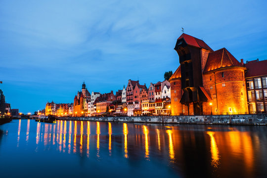 A night view of the old town of Gdansk, Poland